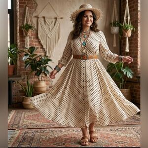 Annah Hariri Polka Dot Maxi Dress Size 14 US Modest Long Sleeve Tiered Gown